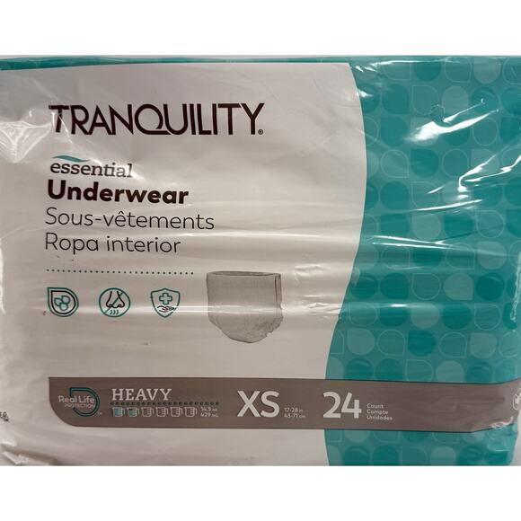 Disposable Underwear Tranquility X-Small Heavy 24 Ct Youth Lg 17-28" FREE Ship! - Picture 2 of 7